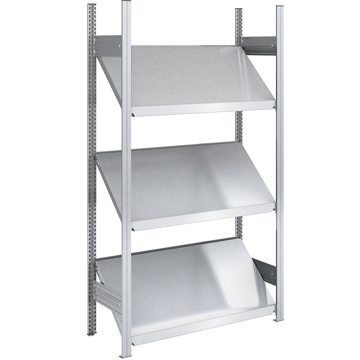 Slanted shelf unit – hofe, shelf unit height 2000 mm, shelf width 1000 mm, standard shelf unit, zinc plated