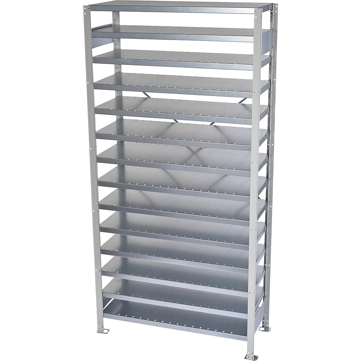 Boltless shelving unit for shelf bins – STEMO, HxW 2100 x 1000 mm, basic shelf unit, depth 400 mm, without boxes, 14 shelves-3