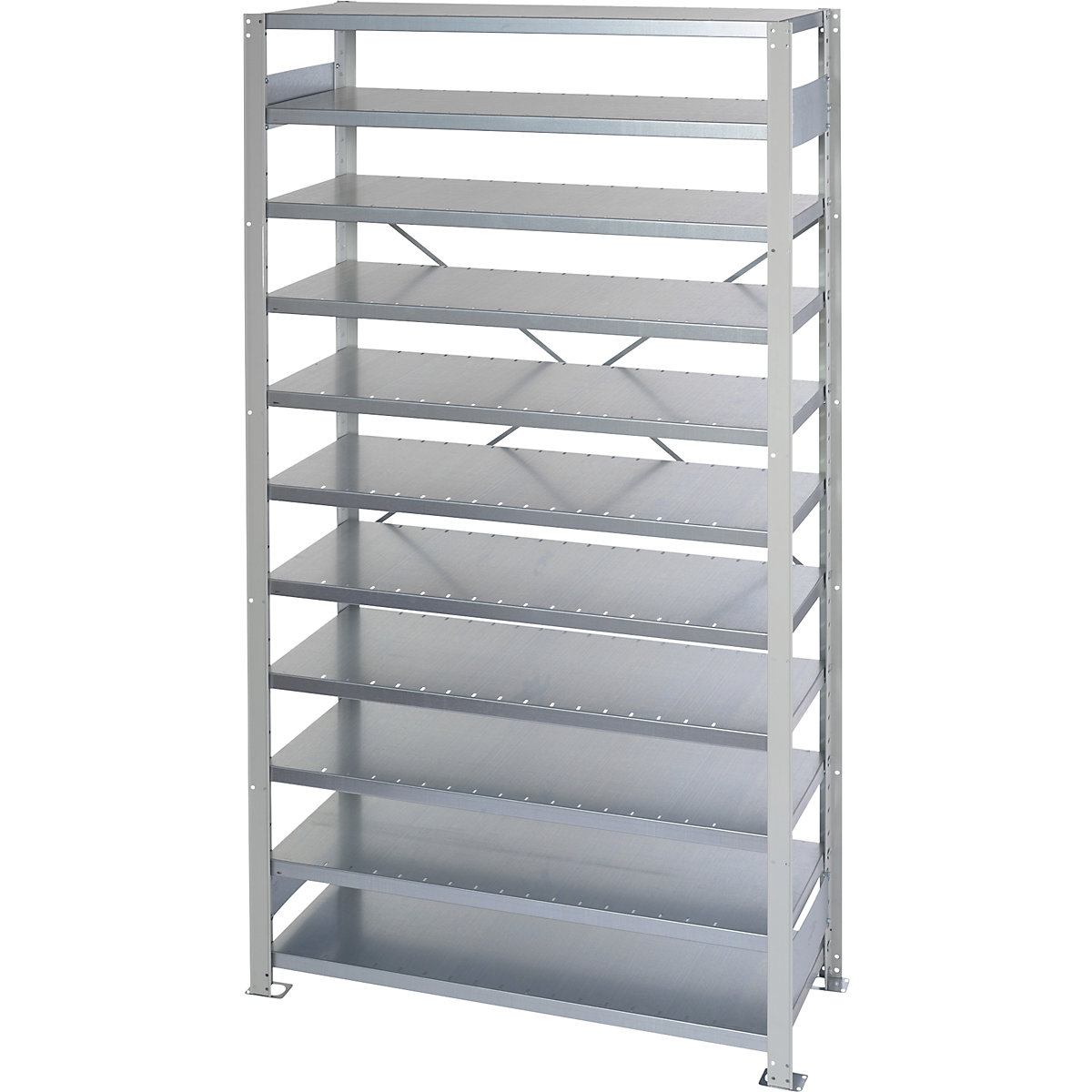 Boltless shelving unit for shelf bins – STEMO, HxW 2100 x 1000 mm, basic shelf unit, depth 400 mm, without boxes, 11 shelves-4