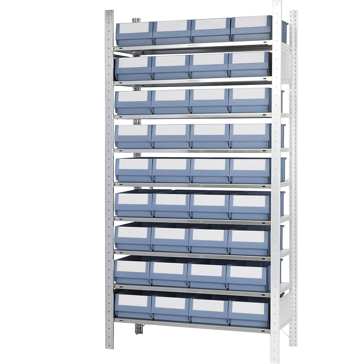 Boltless shelving unit with shelf bins – eurokraft pro, height 2000 mm, 36 bins, 9 shelves, depth 436 mm, extension shelf unit-6