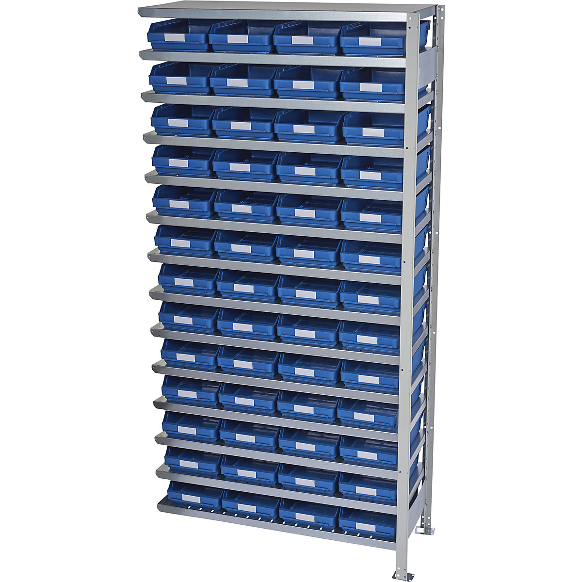 Boltless shelving unit with shelf bins – STEMO, shelf height 2100 mm, extension shelf unit, depth 300 mm, 52 blue bins-31