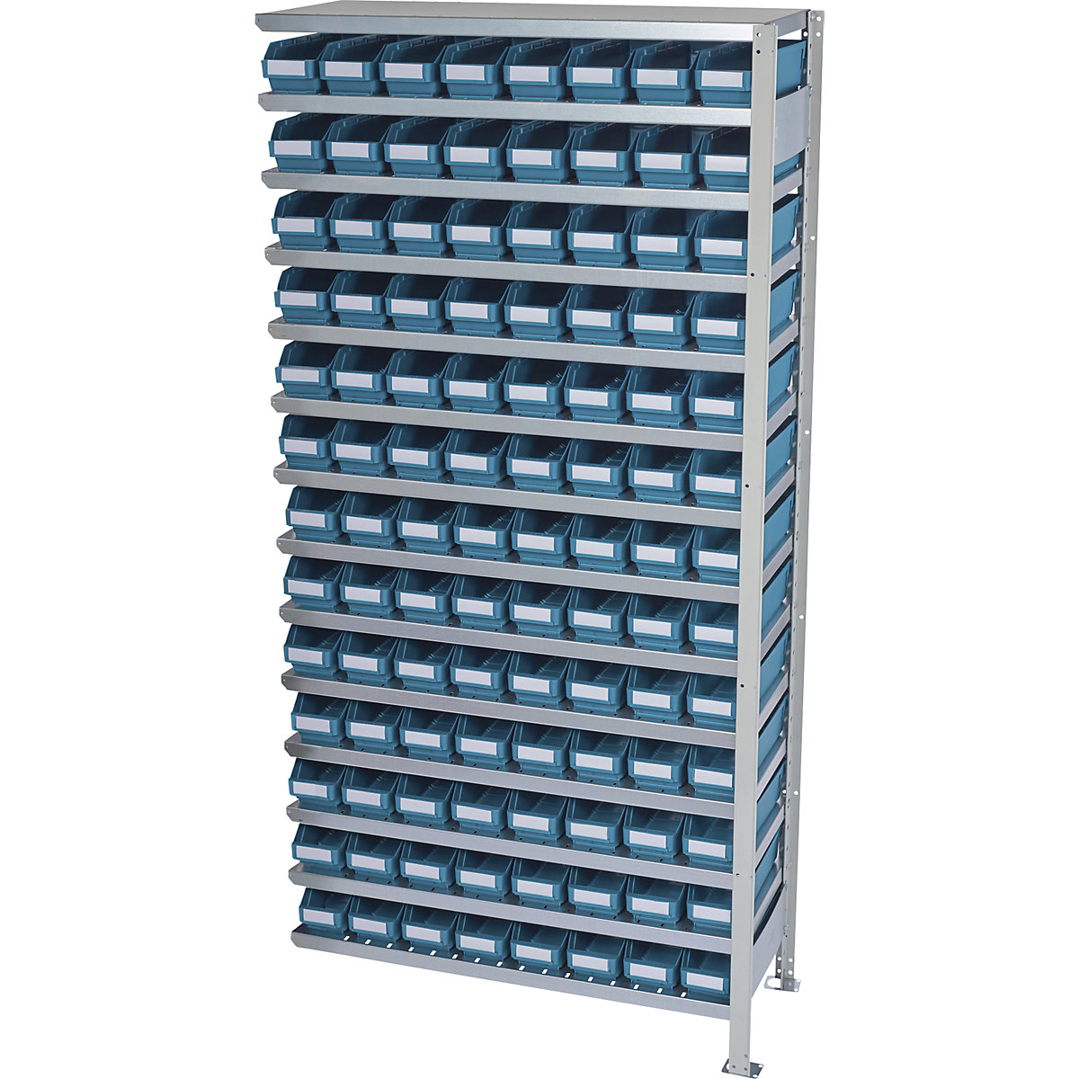 Boltless shelving unit with shelf bins – STEMO, shelf height 2100 mm, extension shelf unit, depth 400 mm, 104 green bins-18