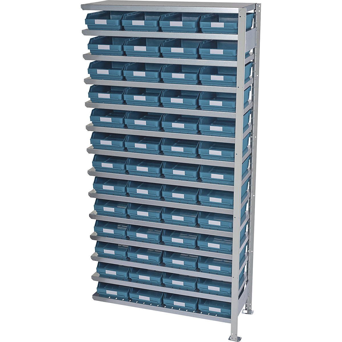 Boltless shelving unit with shelf bins – STEMO, shelf height 2100 mm, extension shelf unit, depth 500 mm, 52 green bins-37