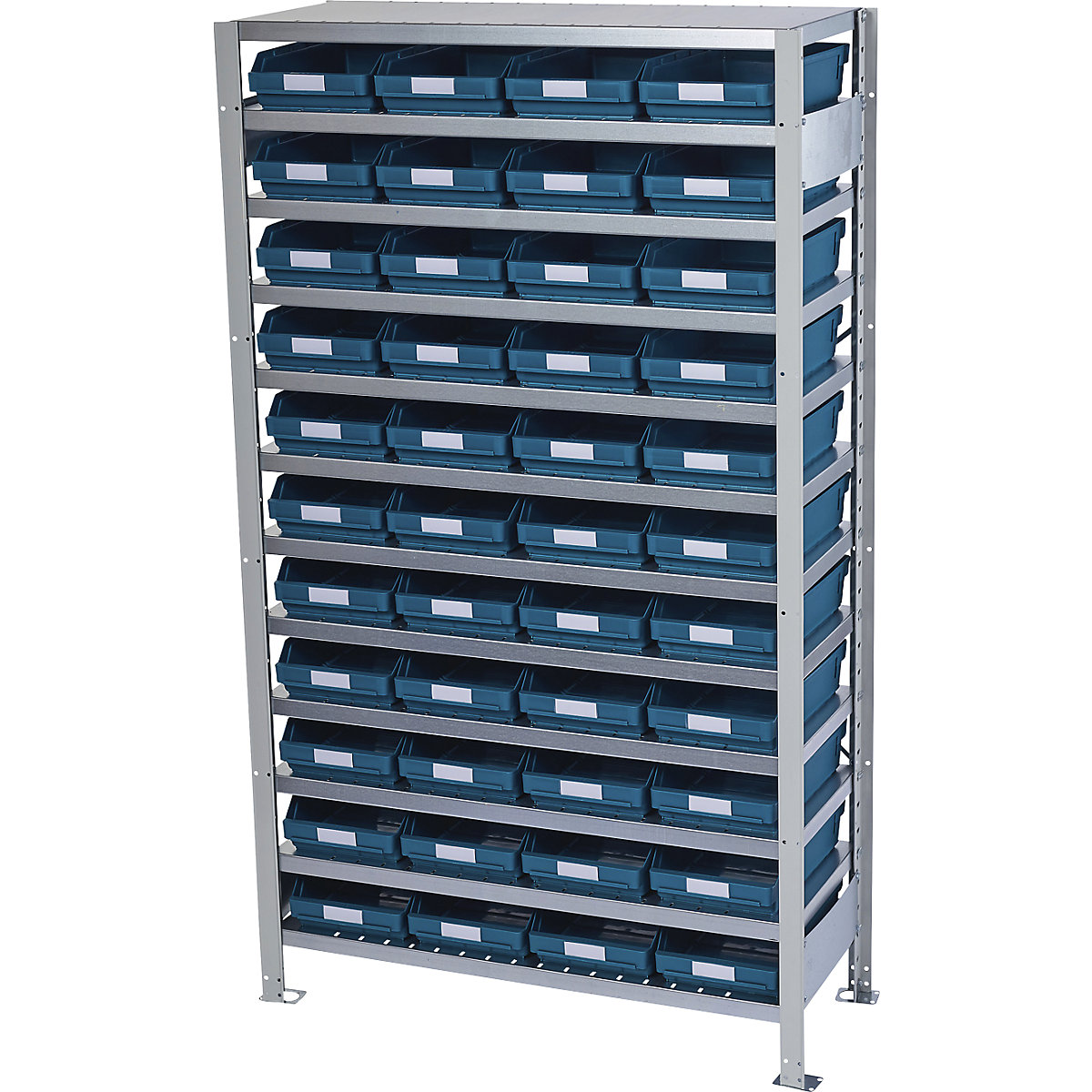 Boltless shelving unit with shelf bins – STEMO, shelf unit height 1790 mm, basic shelf unit, depth 300 mm, 44 green bins-15