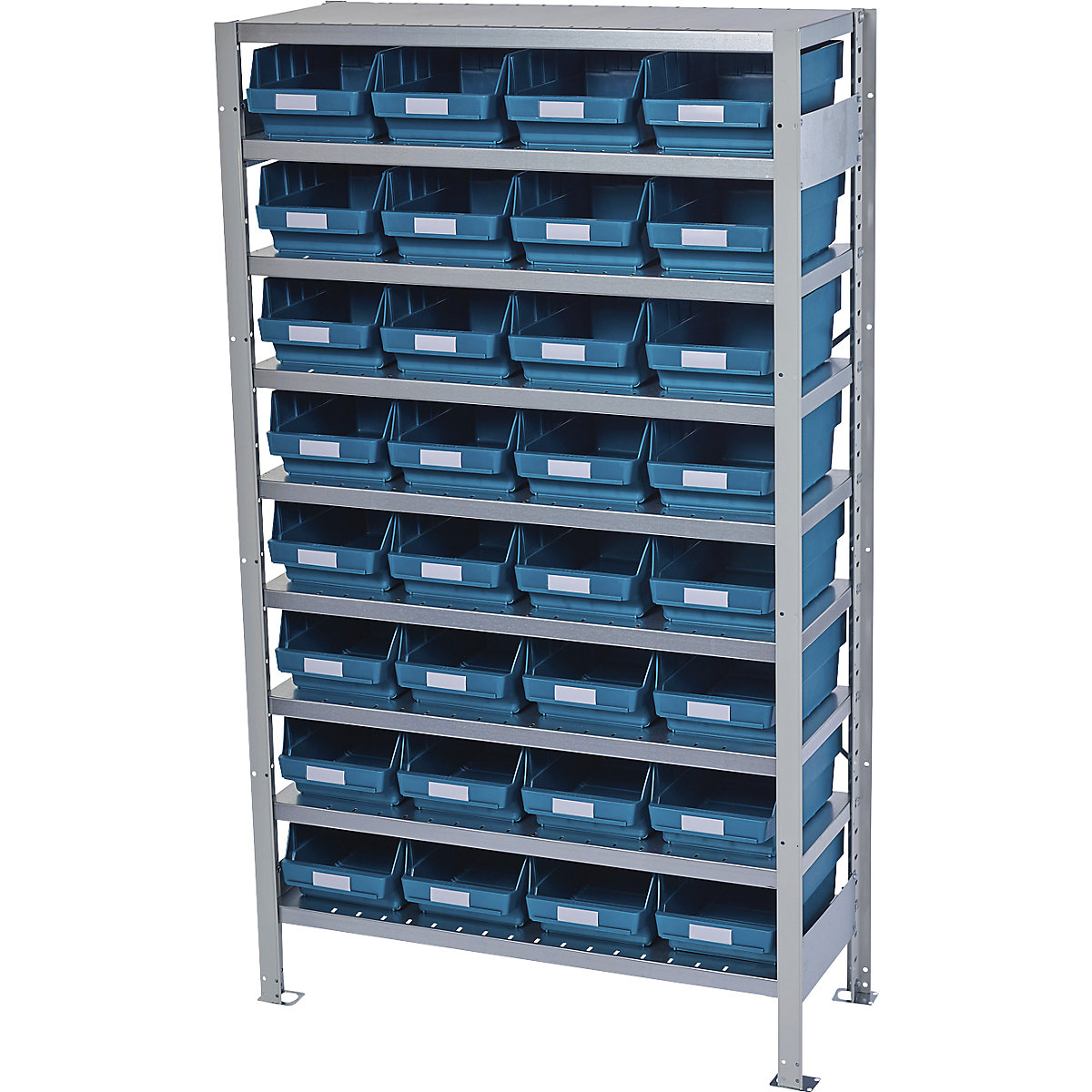 Boltless shelving unit with shelf bins – STEMO, shelf unit height 1790 mm, basic shelf unit, depth 400 mm, 32 green bins-22