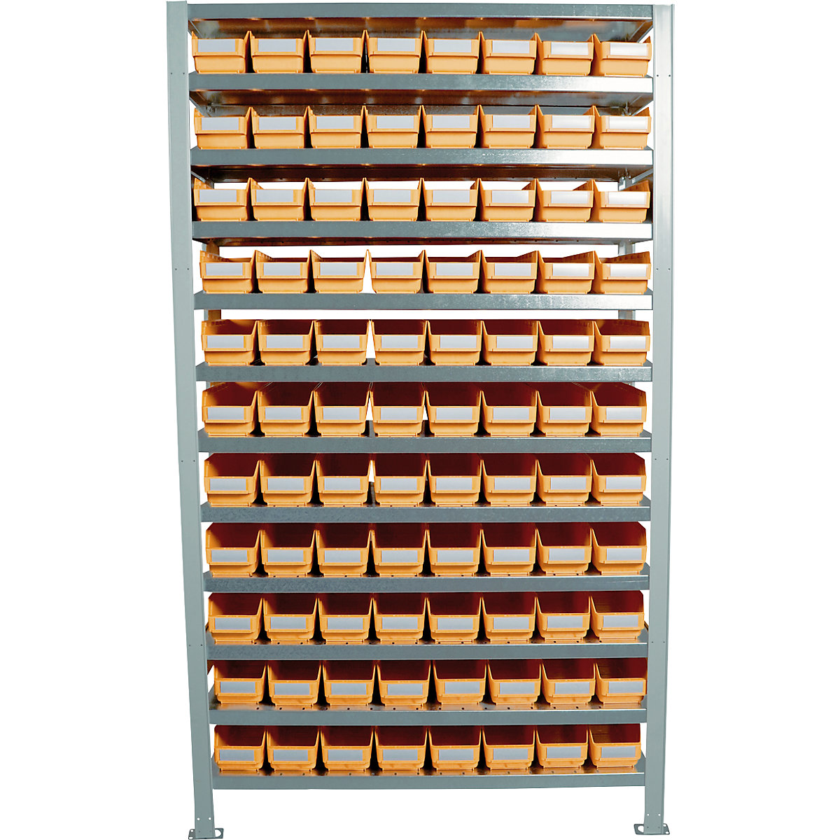 Boltless shelving unit with shelf bins