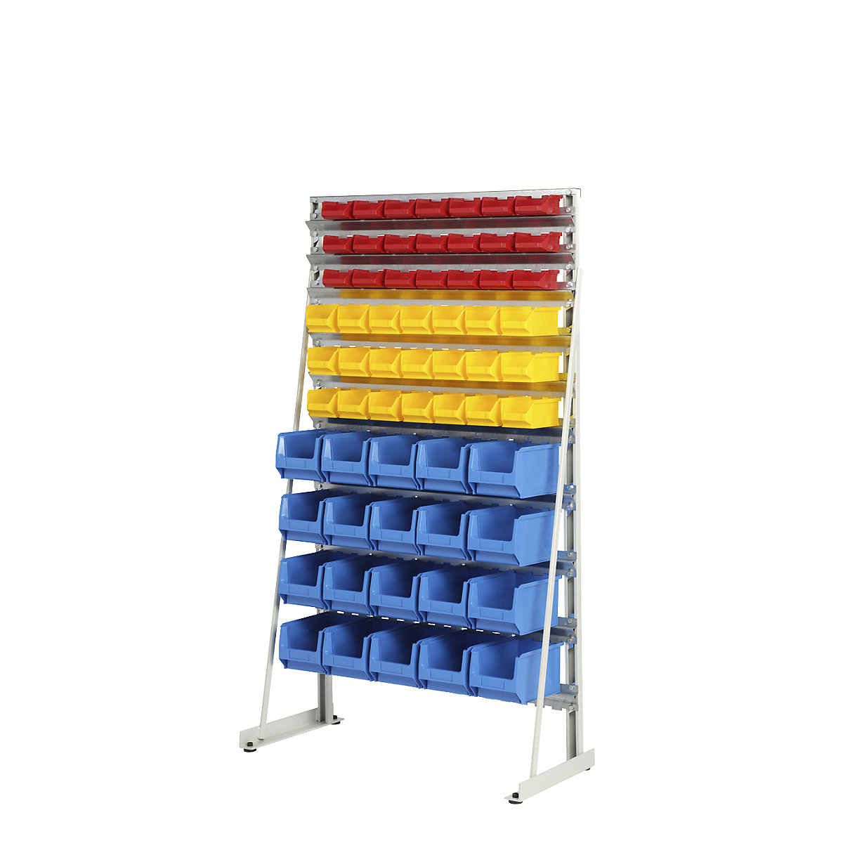 Free-standing small parts shelf unit with open fronted storage bins – eurokraft pro, single sided, with 62 open-fronted storage bins-3
