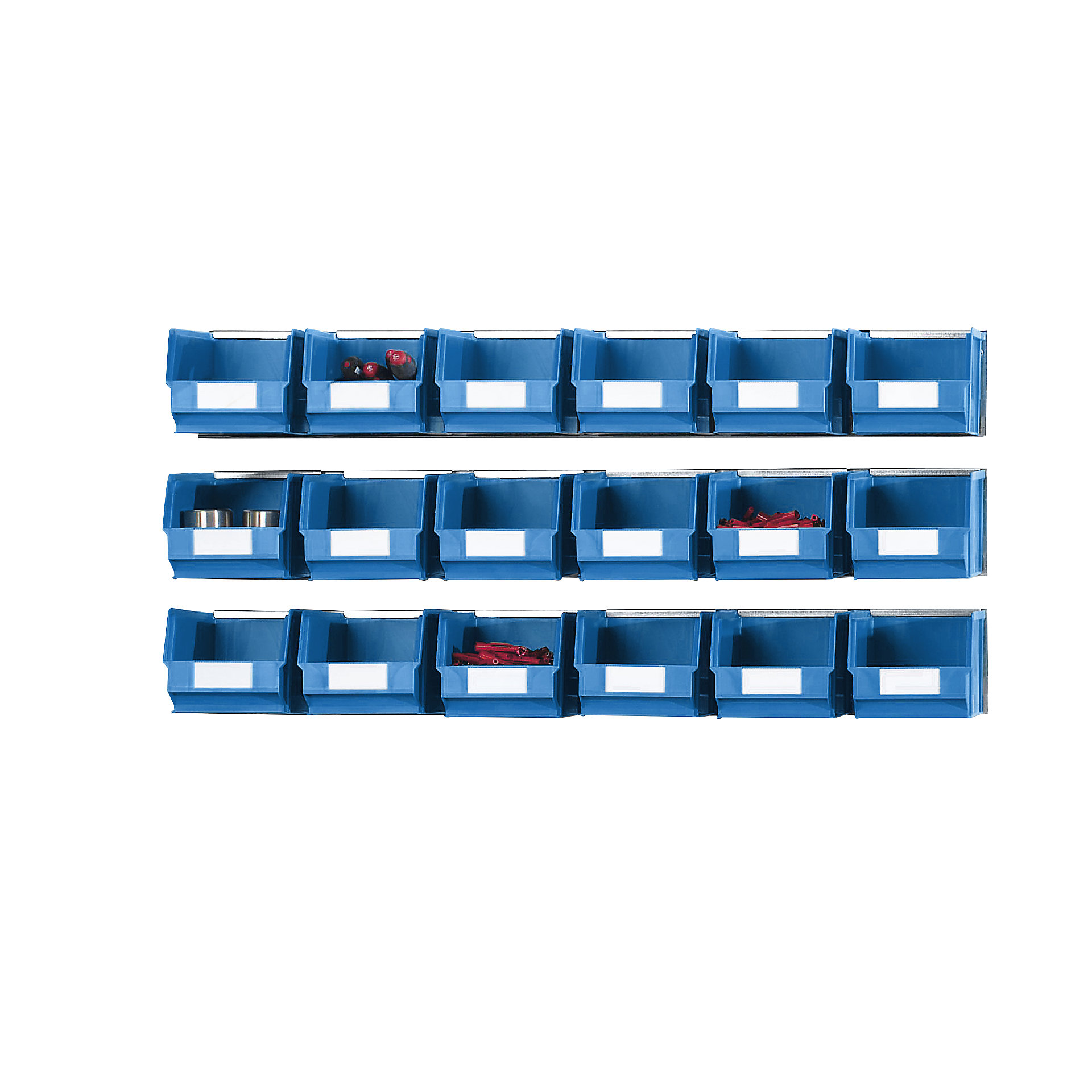 Set of suspension rails with open fronted storage bins 3 rails, 18 bins KAISER+KRAFT Ireland