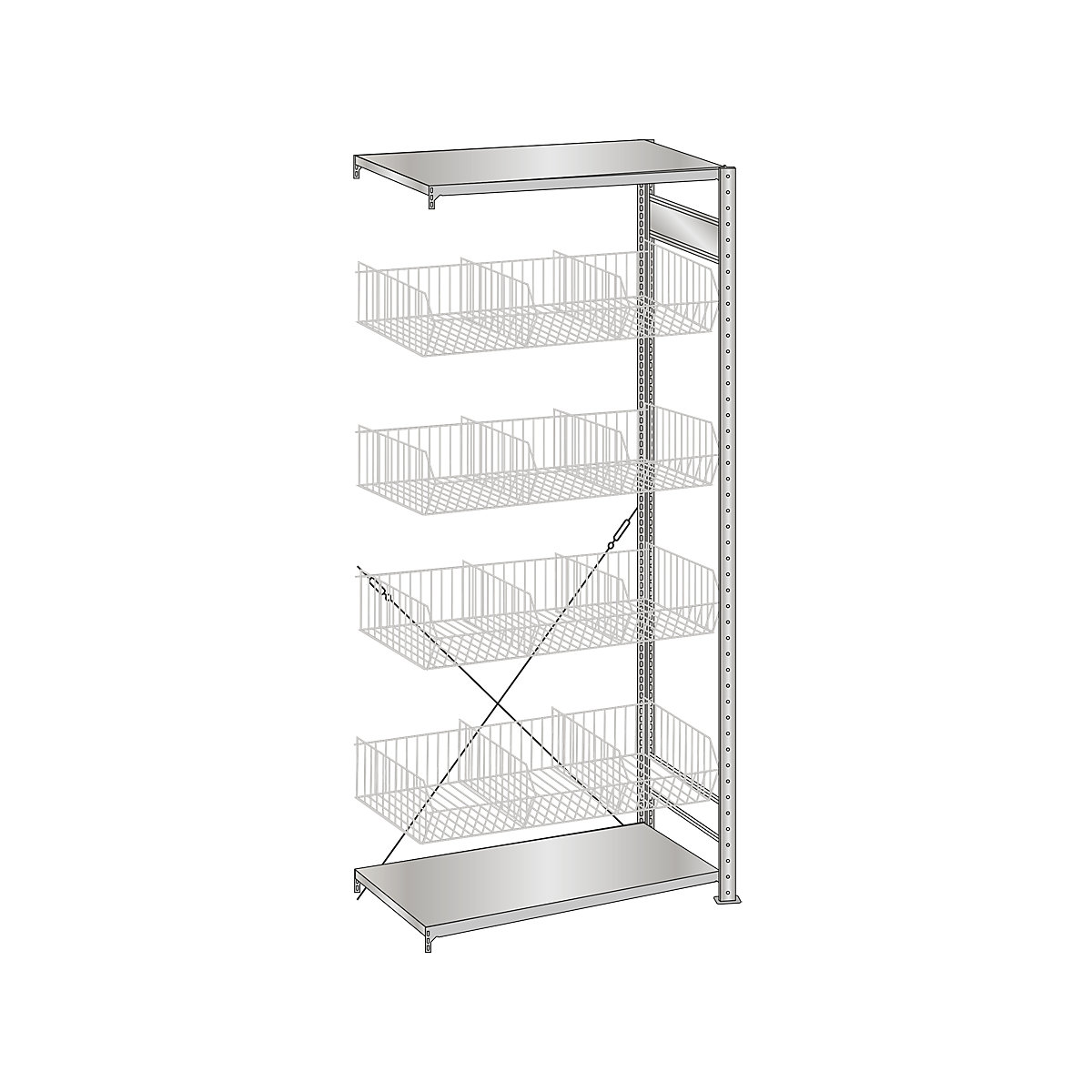 Wire mesh basket shelving unit, zinc plated – SCHULTE