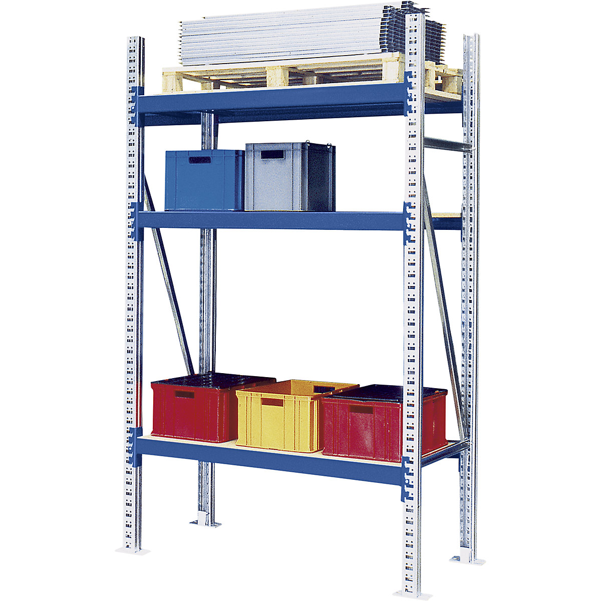 Wide span shelving unit – eurokraft pro, max. bay load 4000 kg, HxWxD 2000 x 1350 x 600 mm, standard shelf unit, blue RAL 5010