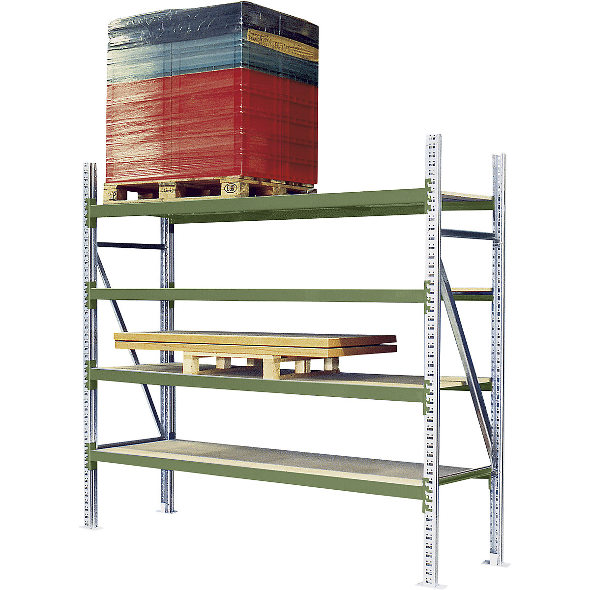 Wide span shelving unit – eurokraft pro, max. bay load 4000 kg, HxWxD 2500 x 2700 x 600 mm, extension shelf unit, green RAL 6011