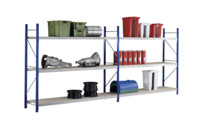 Complete wide span shelf unit with chipboard inserts