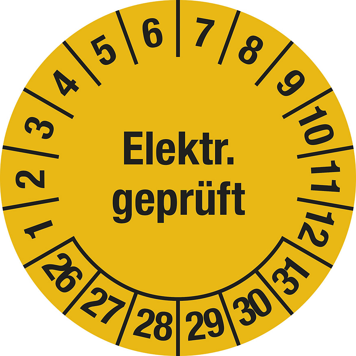 Elektr. geprüft, Dokumentenfolie, Ø 30 mm, VE 10 Stk, 26 – 31, gelb-2