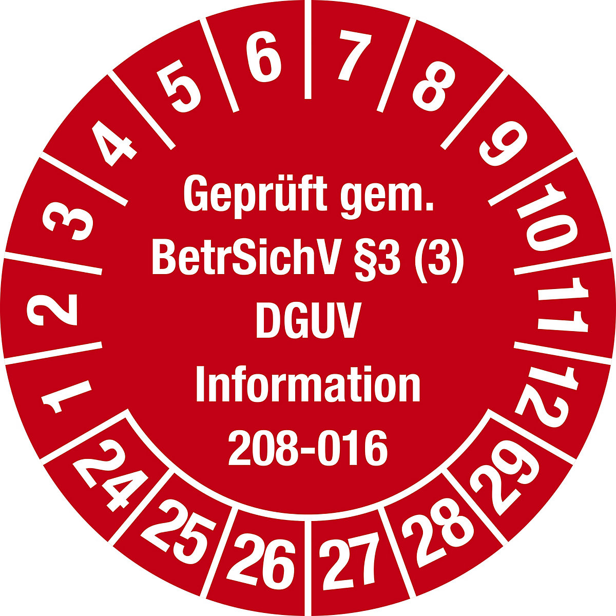 Geprüft gem BetrSichV §3, Dokumentenfolie, Ø 30 mm, VE 10 Stk, 24 – 29, rot-3