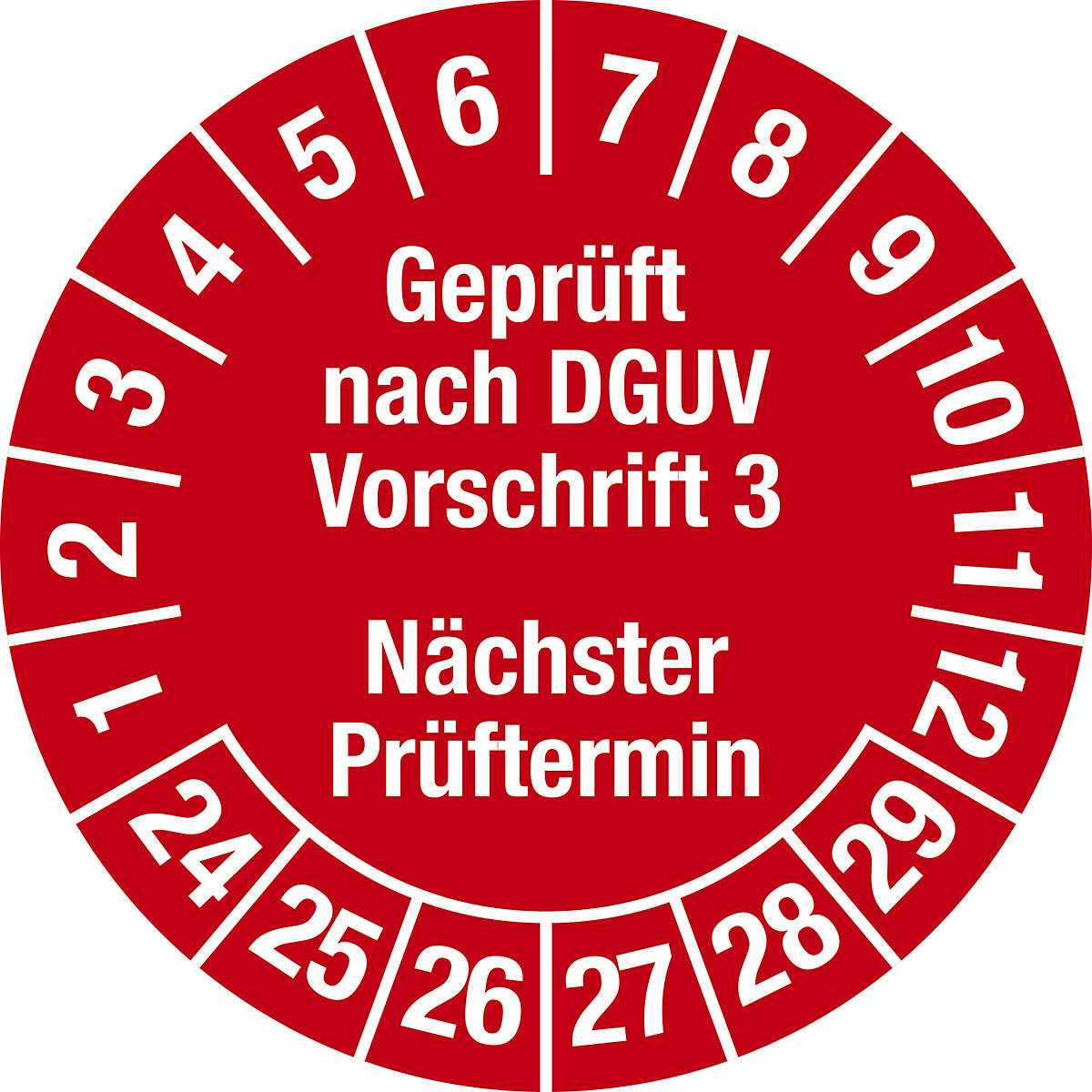 Geprüft nach DGUV Vorschrift 3, Dokumentenfolie, Ø 30 mm, VE 10 Stk, 24 – 29, rot-2