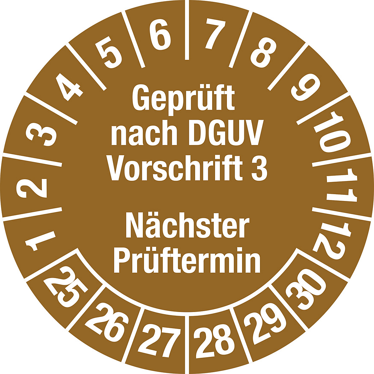 Geprüft nach DGUV Vorschrift 3, Dokumentenfolie, Ø 30 mm, VE 10 Stk, 25 – 30, braun-3