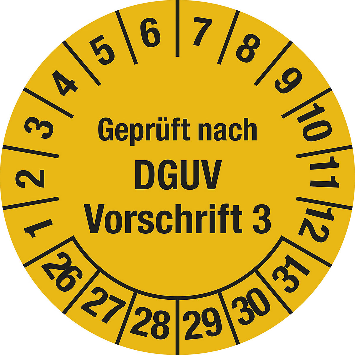 Geprüft nach DGUV, Dokumentenfolie, Ø 20 mm, 26 – 31, gelb-2