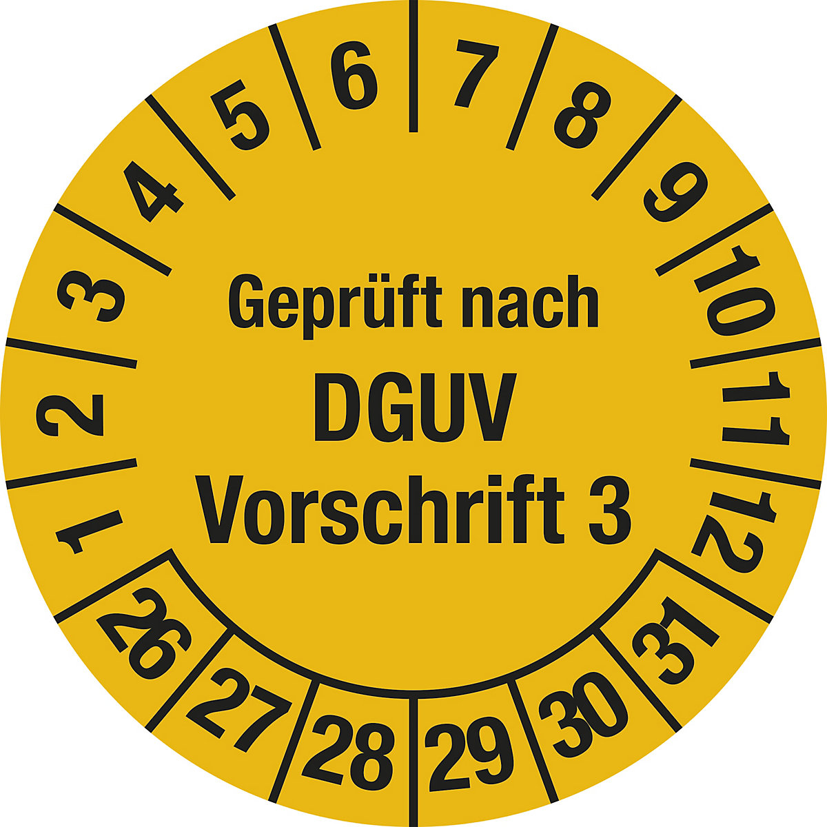 Geprüft nach DGUV, Dokumentenfolie, Ø 30 mm, VE 10 Stk, 26 – 31, gelb-2
