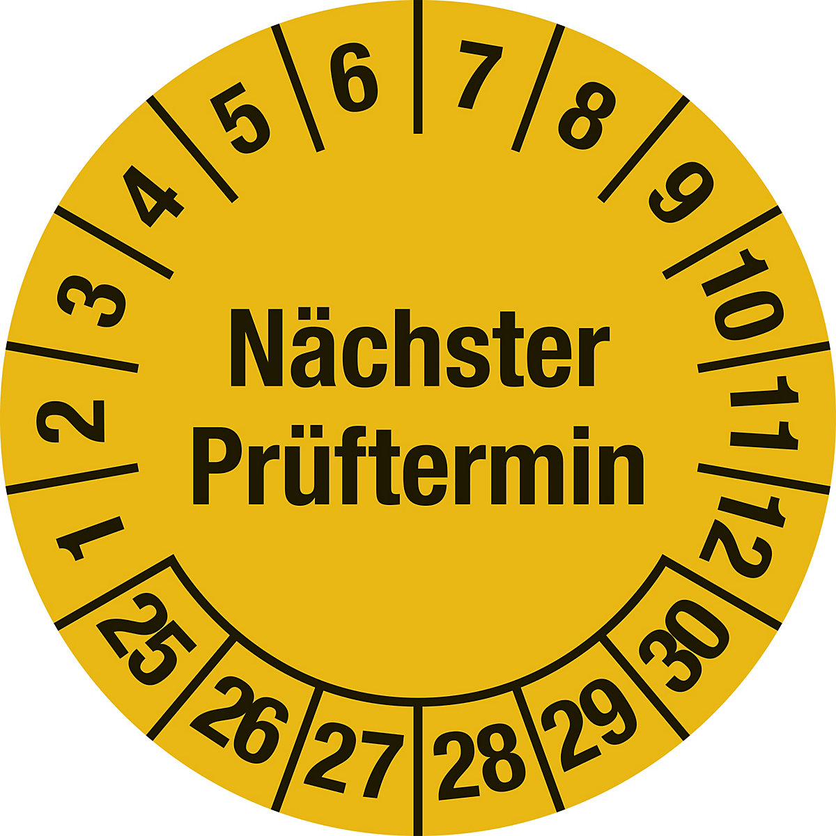 Mehrjahresplakette, Nächster Prüftermin, Dokumentenfolie, Ø 20 mm, 25 – 30, gelb-8