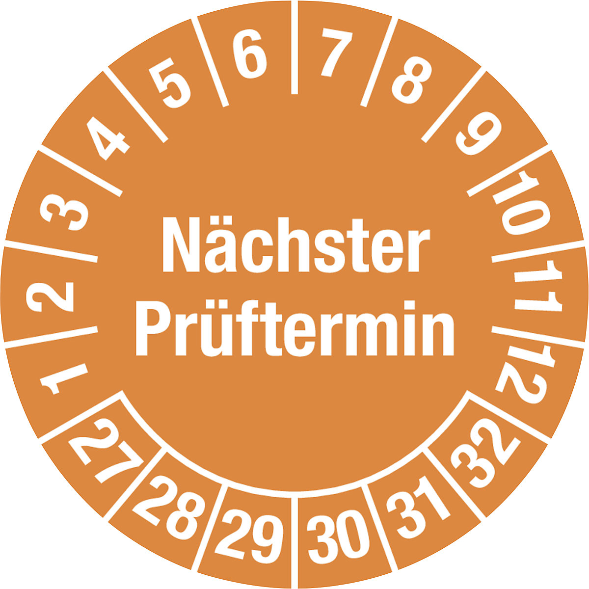 Mehrjahresplakette, Nächster Prüftermin, Dokumentenfolie, Ø 20 mm, 27 – 32, orange-4