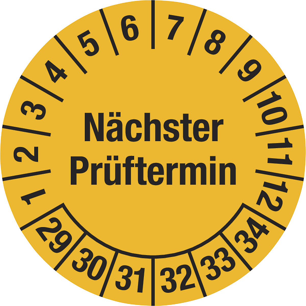 Mehrjahresplakette, Nächster Prüftermin, Dokumentenfolie, Ø 20 mm, 29 – 34, gelb-3