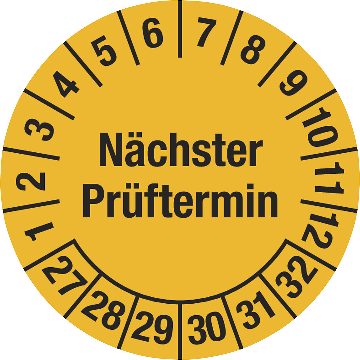 Mehrjahresplakette, Nächster Prüftermin, Dokumentenfolie, Ø 20 mm, 27 – 32, gelb-5