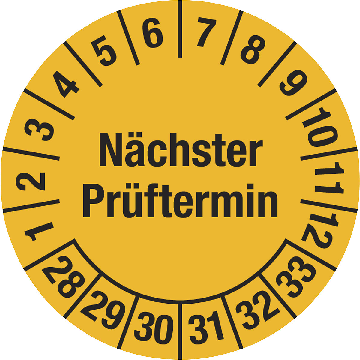 Mehrjahresplakette, Nächster Prüftermin, Dokumentenfolie, Ø 20 mm, 28 – 33, gelb-9