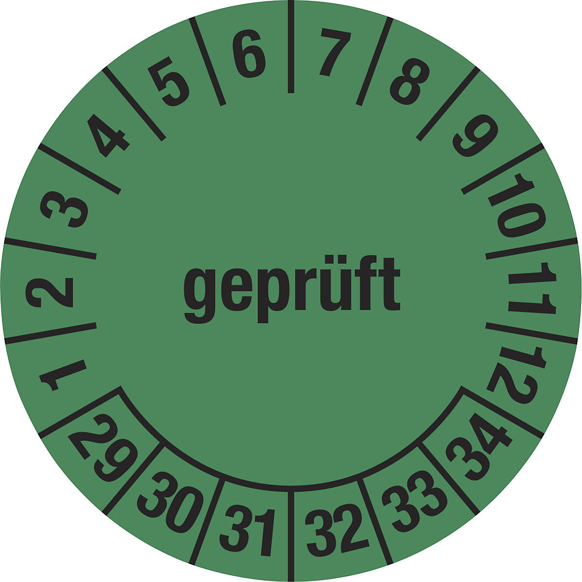 Mehrjahresplakette, geprüft, grün, Dokumentenfolie, Ø 30 mm, VE 10 Stk, 29 – 34-3