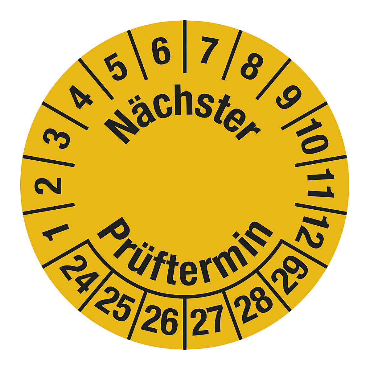 Nächster Prüftermin, Folie, LxH 60 x 25 mm, VE 10 Stk, 24 – 29, gelb-2