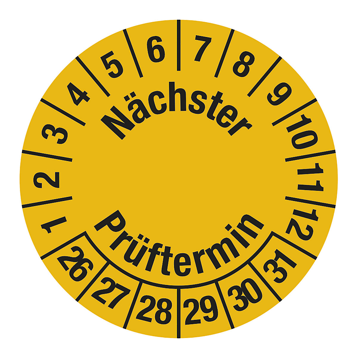 Nächster Prüftermin, Folie, LxH 60 x 25 mm, VE 10 Stk, 26 – 31, gelb-3