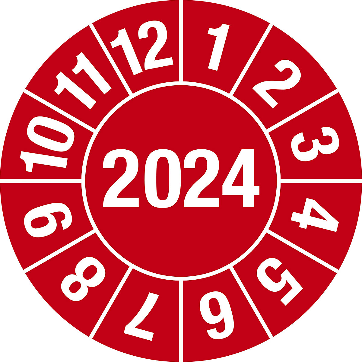 Prüfplakette, Jahreszahl 4-stellig, Dokumentenfolie, Ø 30 mm, VE 10 Stk, 2024, rot-4