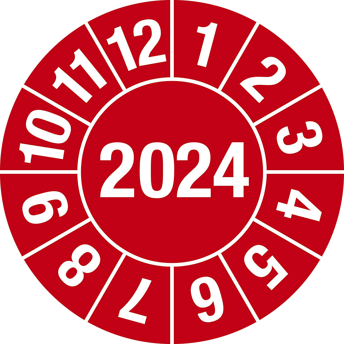 Prüfplakette, Jahreszahl 4-stellig, Dokumentenfolie, Ø 15 mm, 2024, rot-2