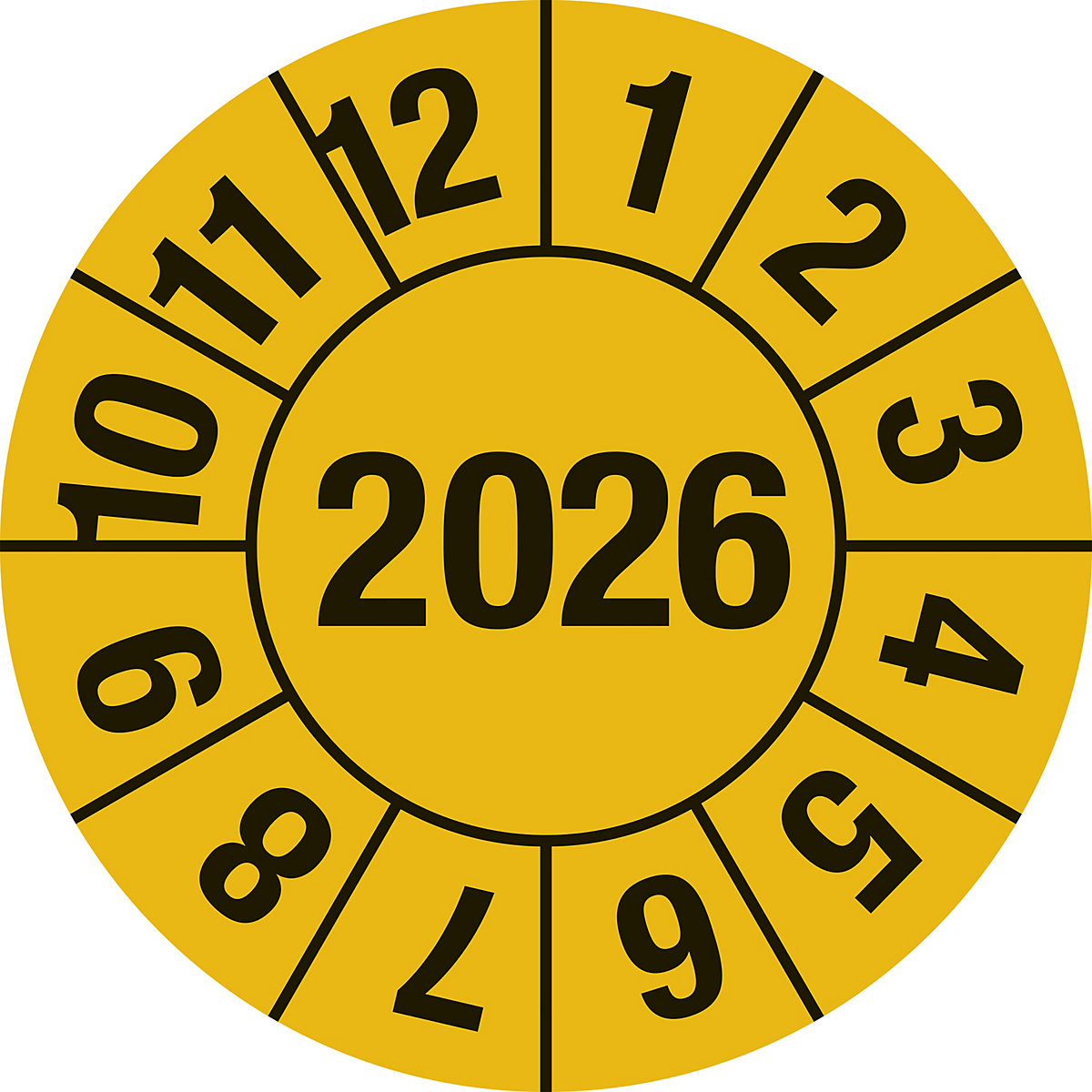 Prüfplakette, Jahreszahl 4-stellig, Dokumentenfolie, Ø 15 mm, 2026, gelb-4