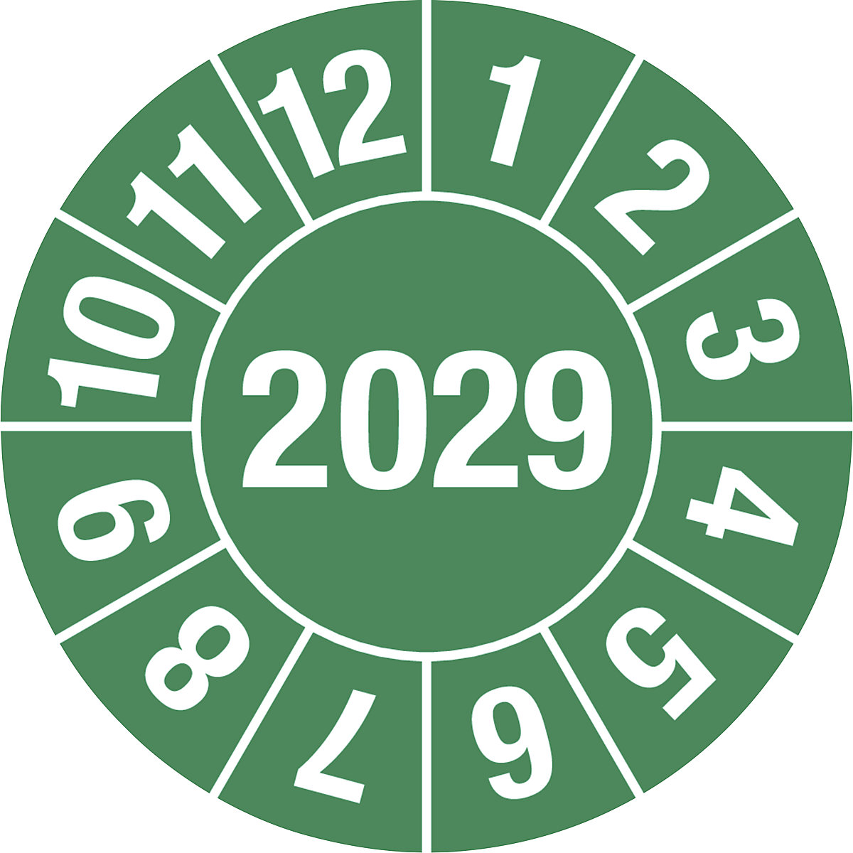 Prüfplakette, Jahreszahl 4-stellig, Dokumentenfolie, Ø 25 mm, VE 10 Stk, 2029, grün-5
