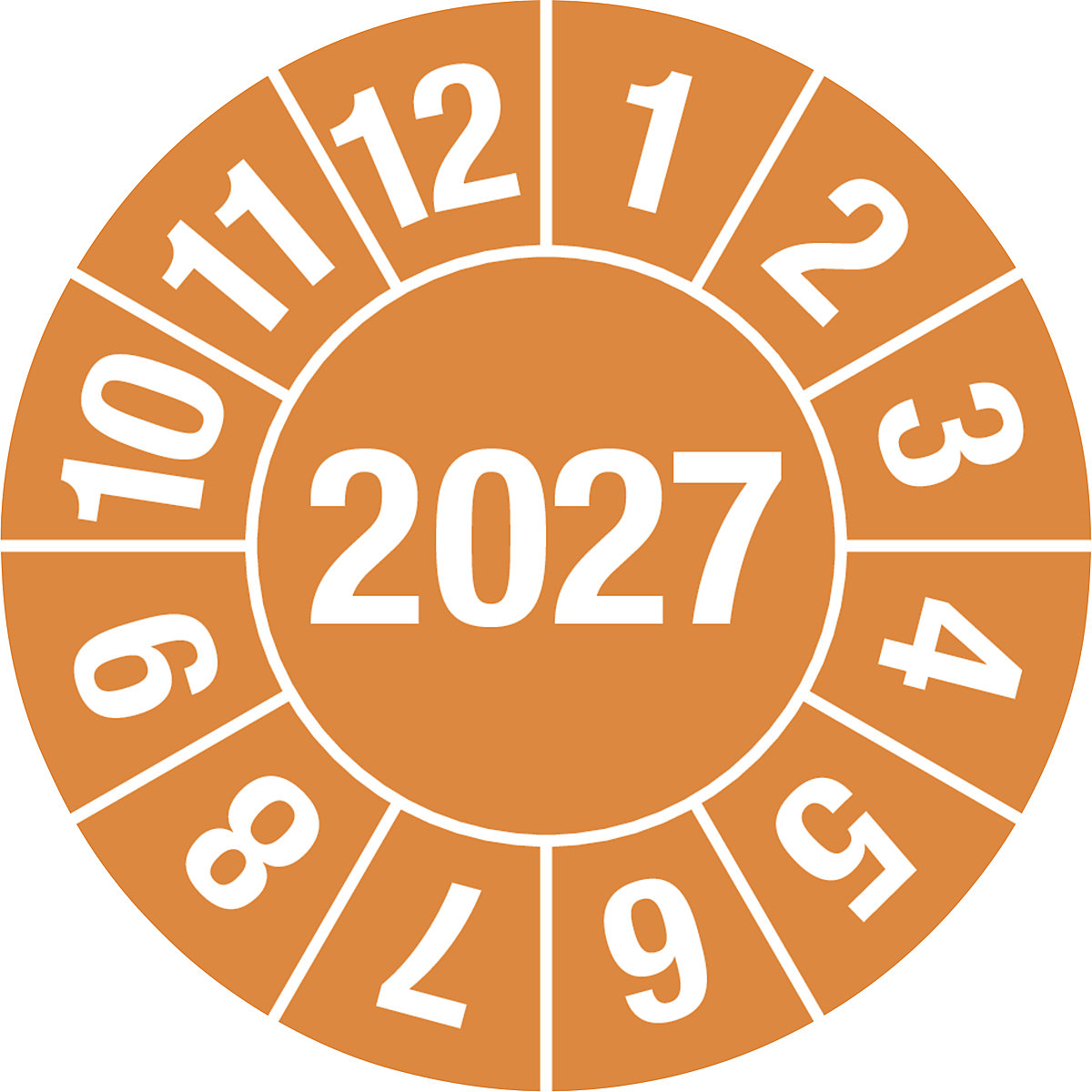Prüfplakette, Jahreszahl 4-stellig, Dokumentenfolie, Ø 25 mm, VE 10 Stk, 2027, orange-4