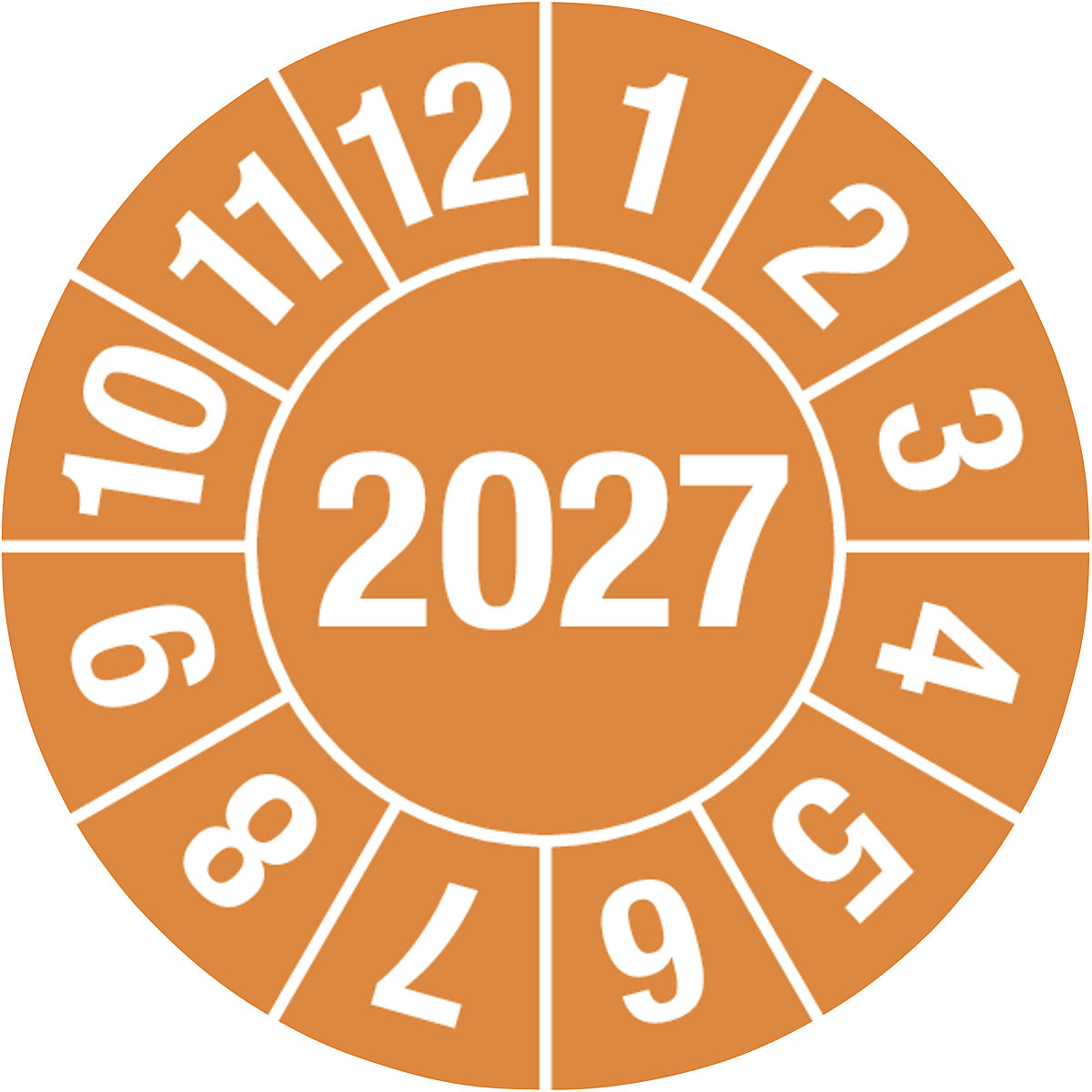 Prüfplakette, Jahreszahl 4-stellig, Dokumentenfolie, Ø 15 mm, 2027, orange-5