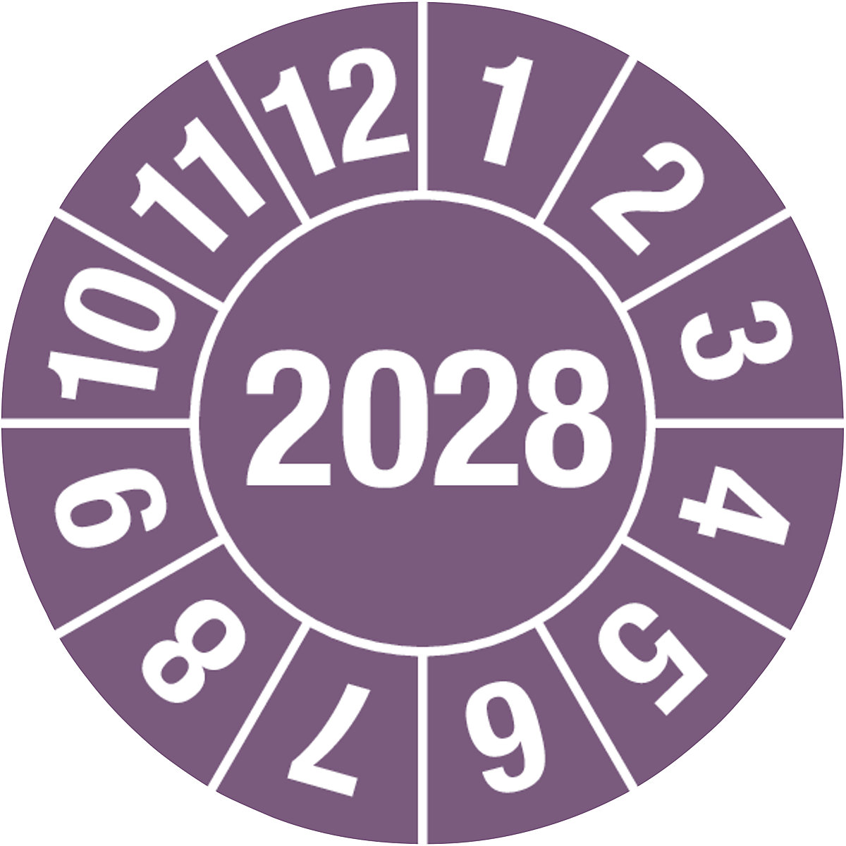 Prüfplakette, Jahreszahl 4-stellig, Dokumentenfolie, Ø 15 mm, 2028, violett-6