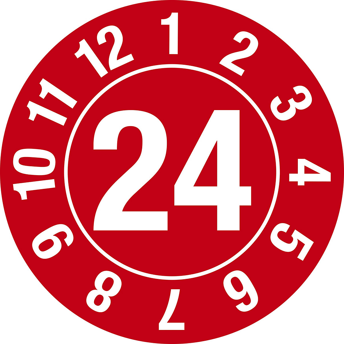 Prüfplakette, Jahreszahl, Dokumentenfolie, Ø 25 mm, im Kreis, VE 10 Stk, 24, rot-2