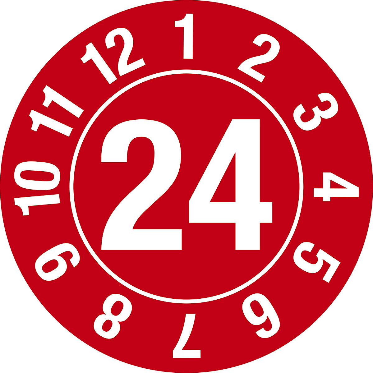 Prüfplakette, Jahreszahl, Dokumentenfolie, im Kreis, Ø 10 mm, 24, rot-3