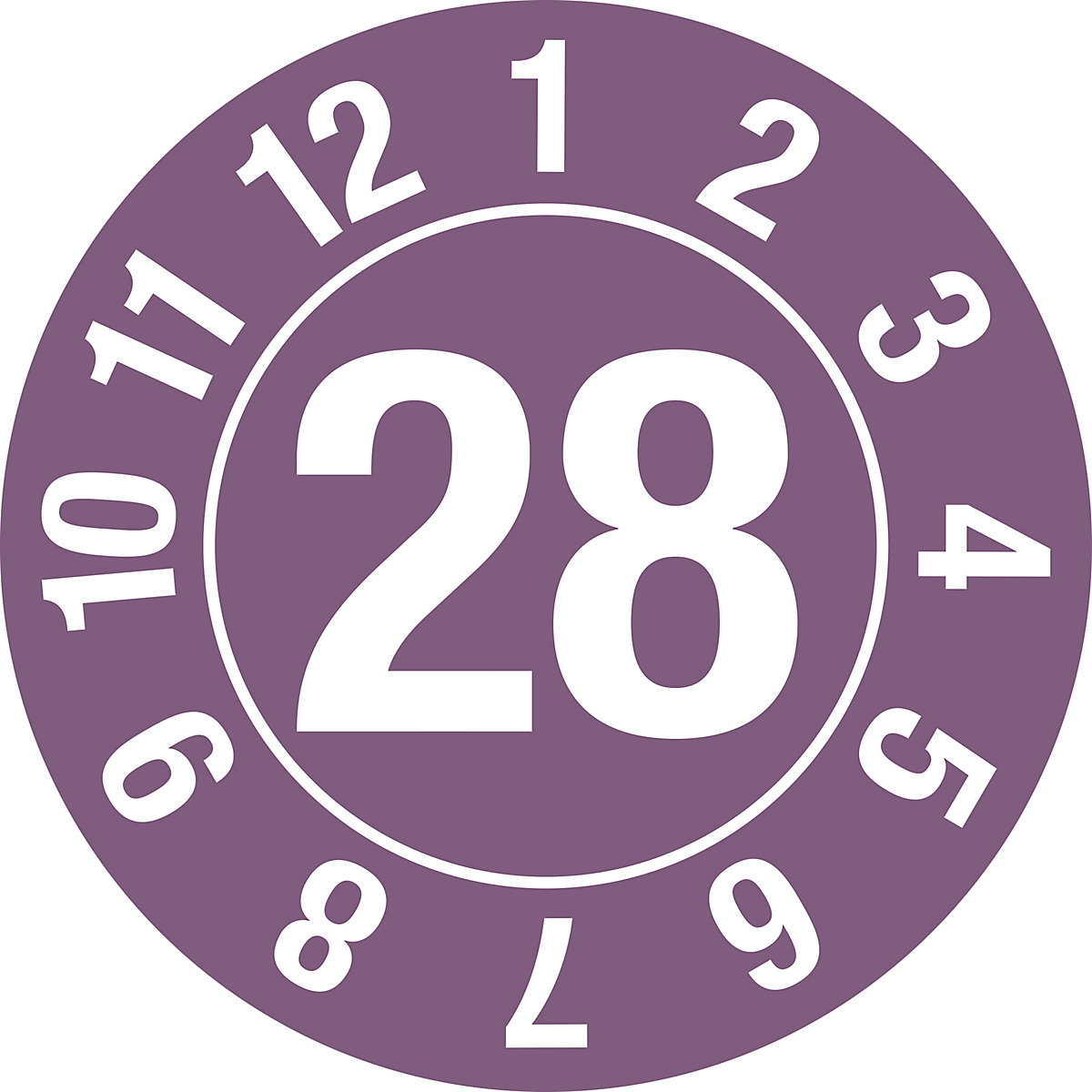 Prüfplakette, Jahreszahl, Dokumentenfolie, im Kreis, Ø 10 mm, 28, violett-4