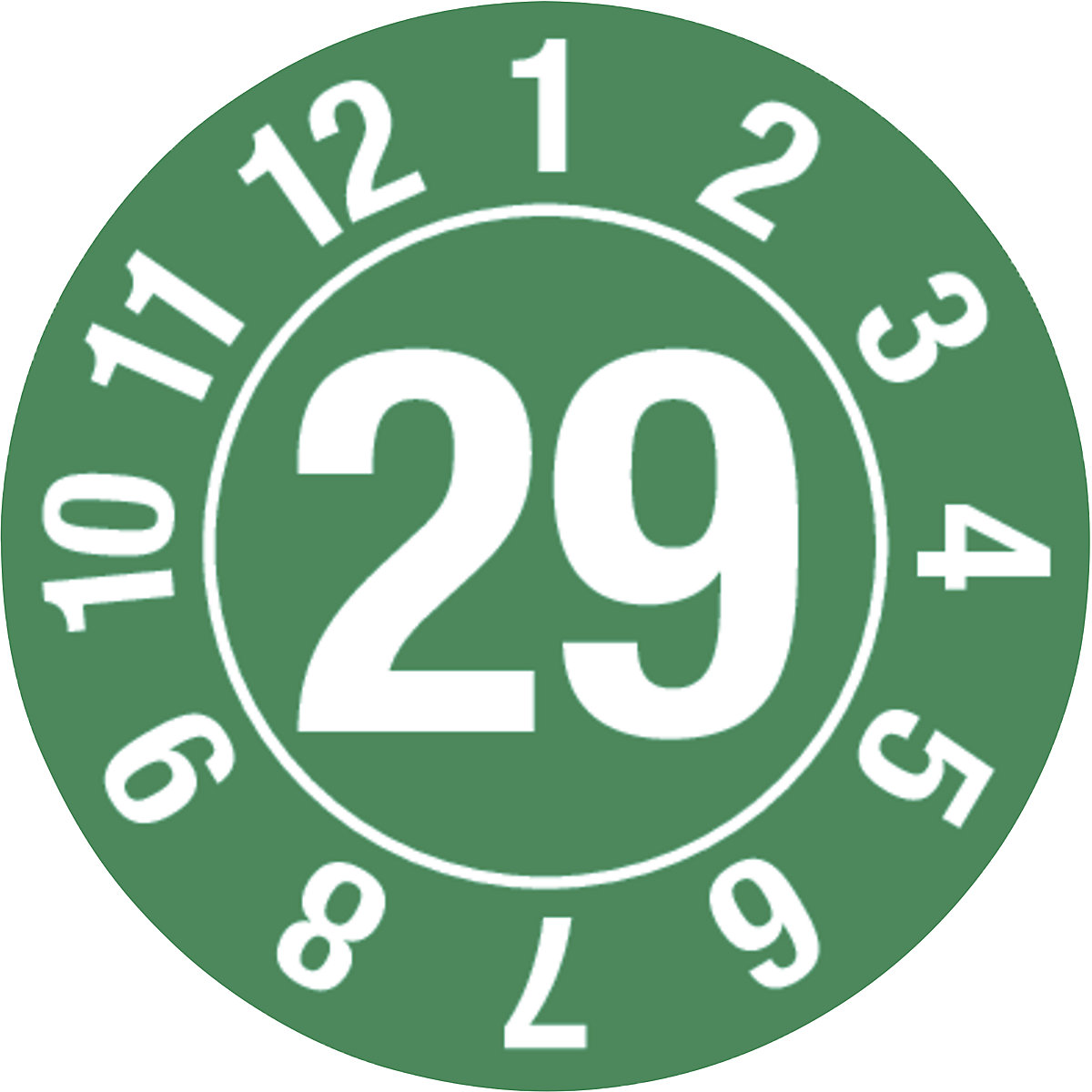 Prüfplakette, Jahreszahl, Dokumentenfolie, im Kreis, Ø 10 mm, 29, grün-1