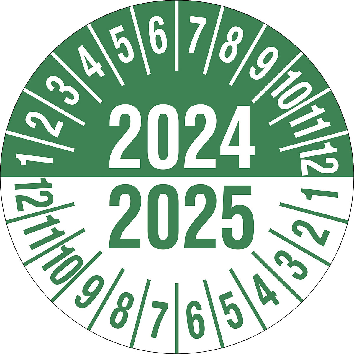 Prüfplakette, Mehrjahreszahlen, grün, Dokumentenfolie, Ø 35 mm, VE 10 Stk, 2024/2025-5