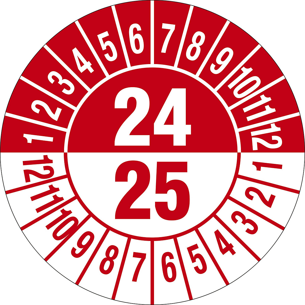 Prüfplakette, Mehrjahreszahlen, Dokumentenfolie, Ø 30 mm, VE 10 Stk, 24/25, rot-3