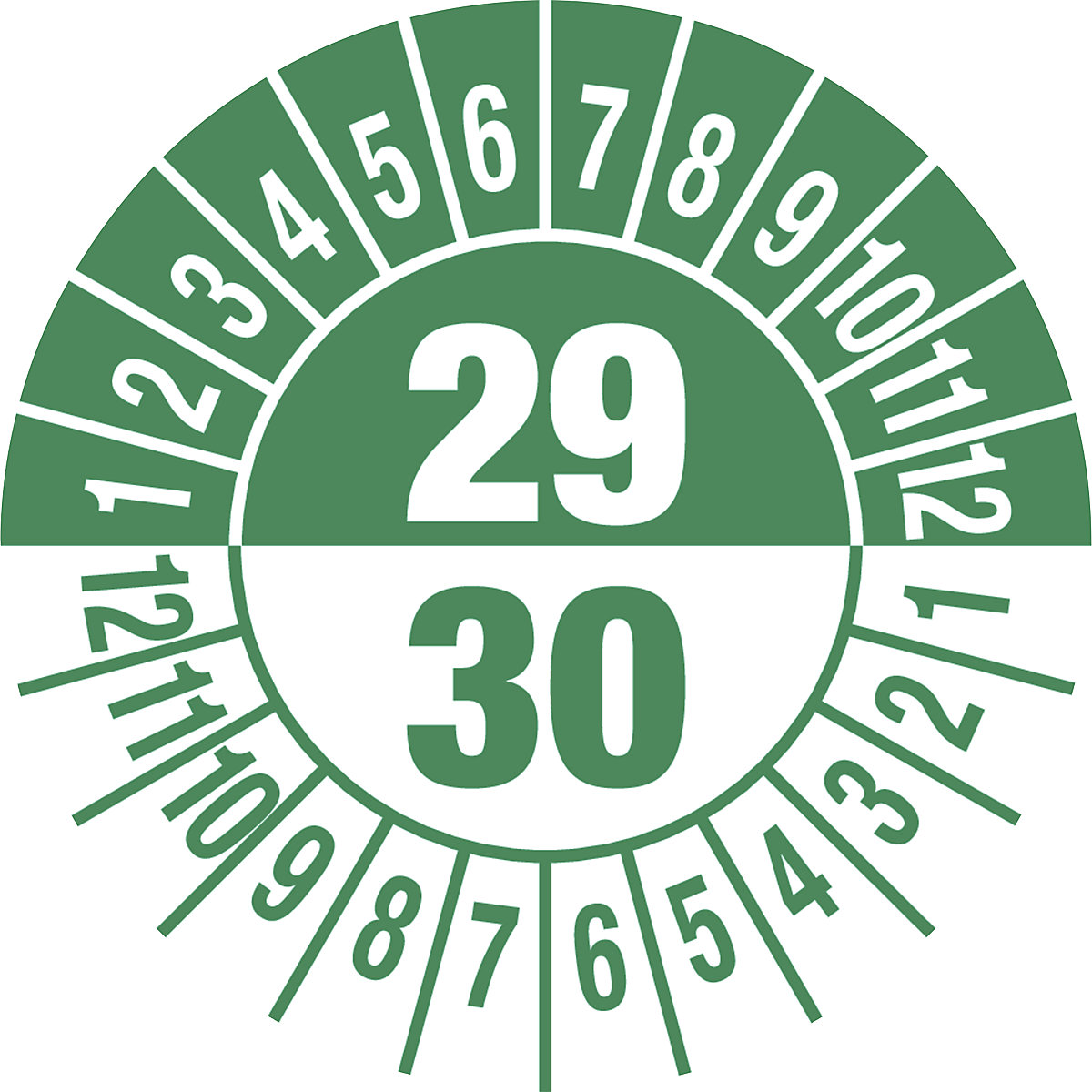 Prüfplakette, Mehrjahreszahlen, Dokumentenfolie, Ø 25 mm, VE 10 Stk, 30/31, grün-5