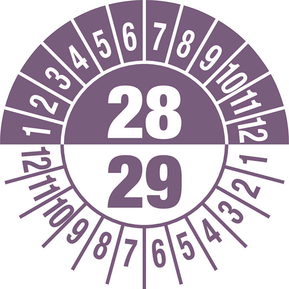 Prüfplakette, Mehrjahreszahlen, Dokumentenfolie, Ø 25 mm, VE 10 Stk, 29/30, violett-1