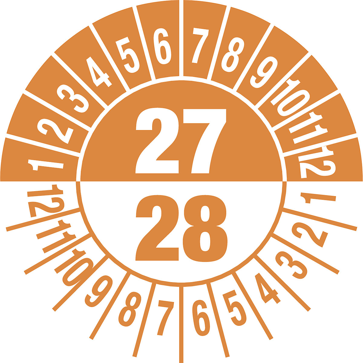 Prüfplakette, Mehrjahreszahlen, Dokumentenfolie, Ø 30 mm, VE 10 Stk, 27/28, orange-6