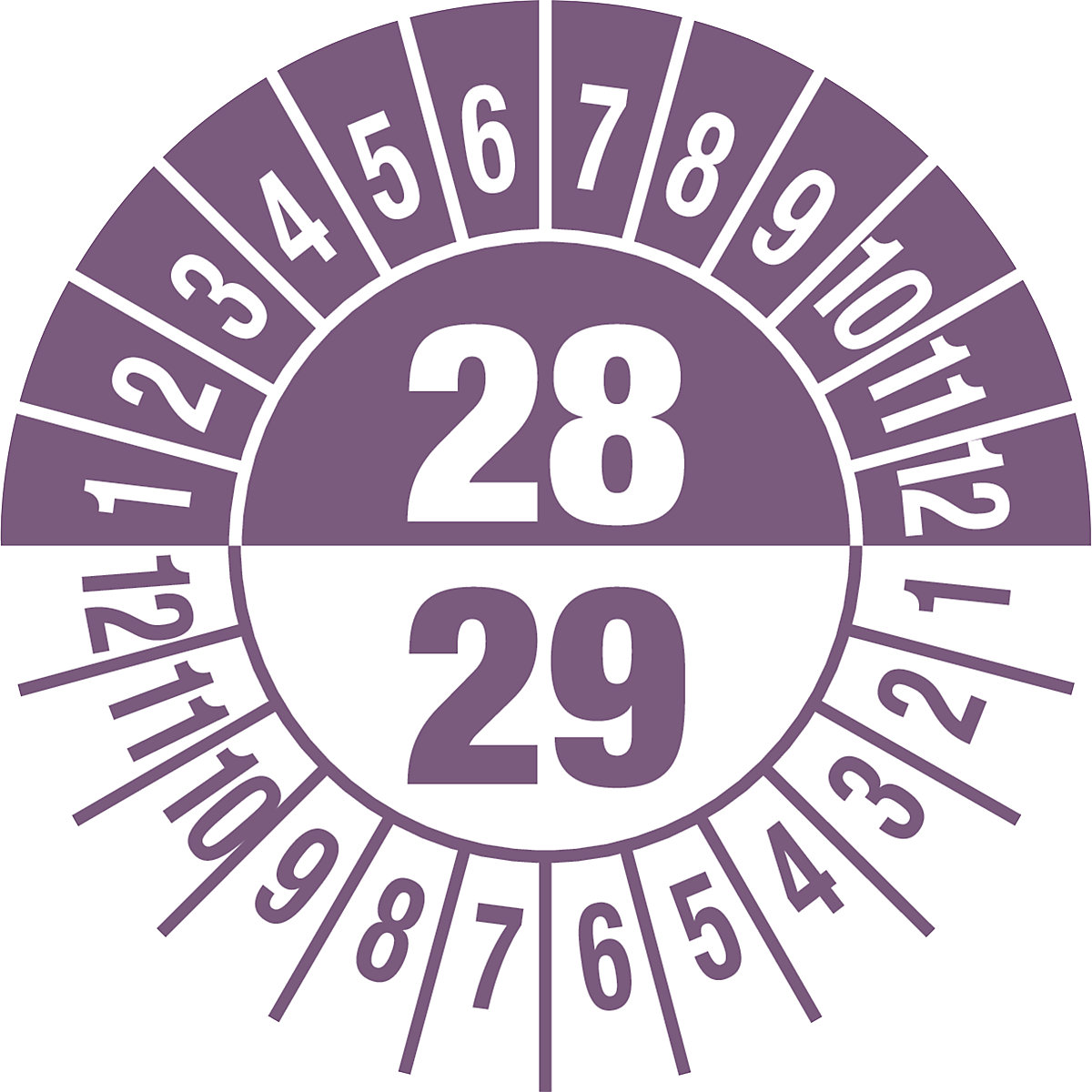 Prüfplakette, Mehrjahreszahlen, Dokumentenfolie, Ø 30 mm, VE 10 Stk, 29/30, violett-4