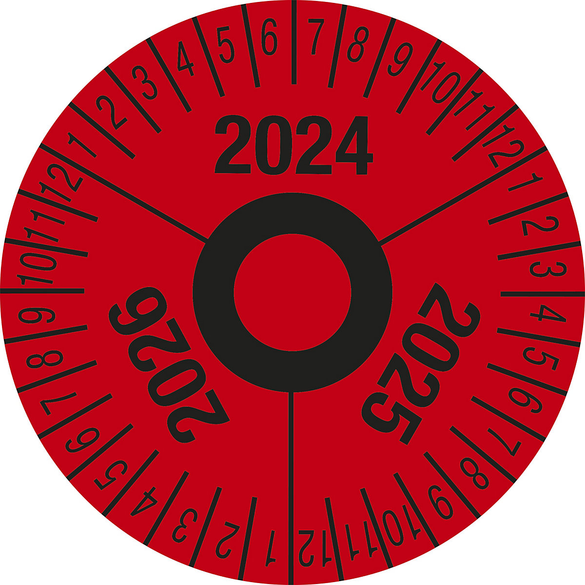 Prüfplakette, Mehrjahreszahlen, rot, Folie, Ø 40 mm, VE 10 Stk, 2024 – 2026-5