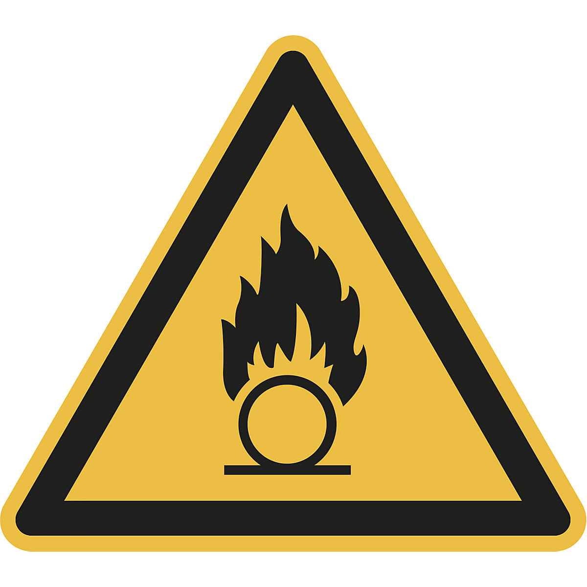 Warnkennzeichen, Warnung vor brandfördernden Stoffen, VE 10 Stk, Folie, Schenkellänge 100 mm