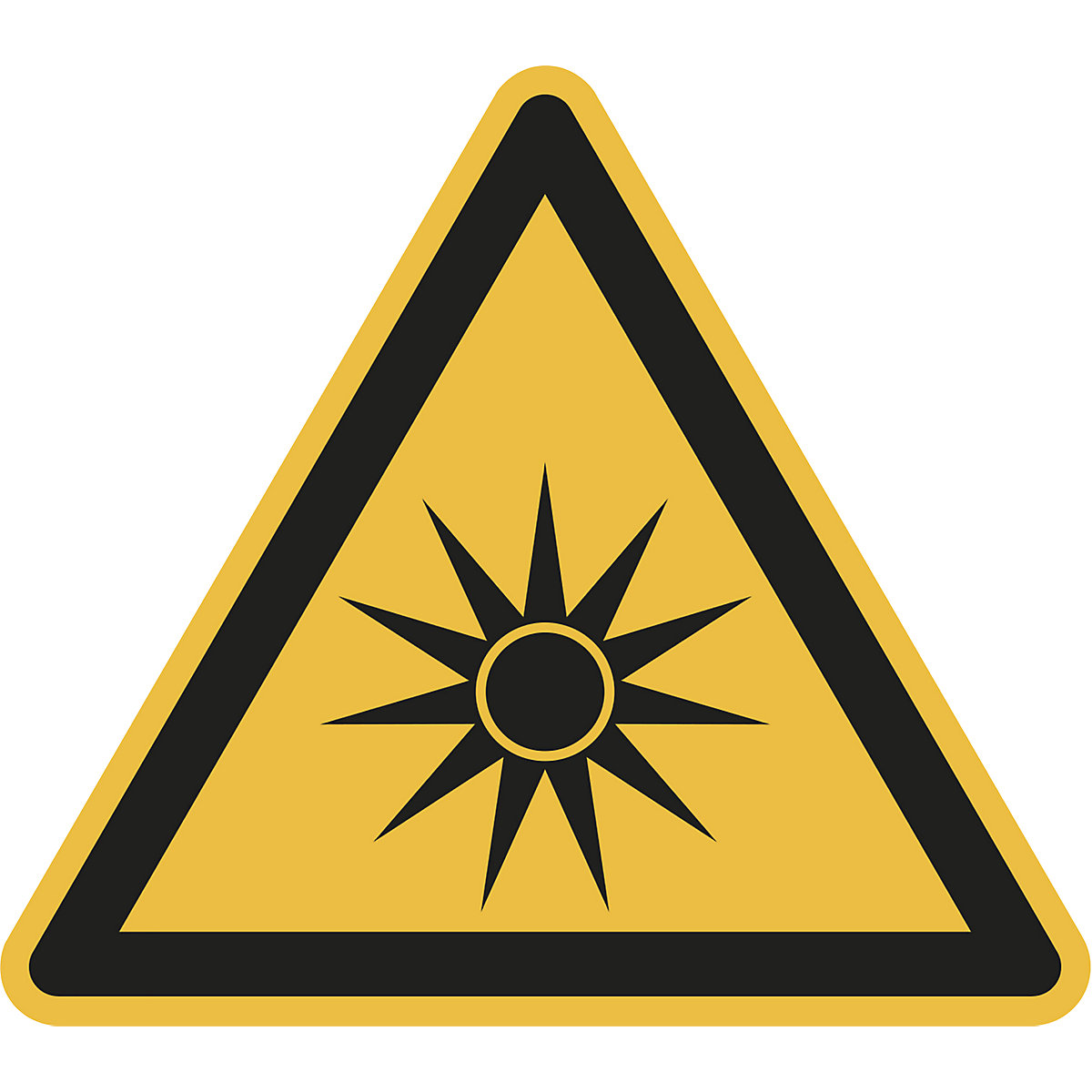 Warnkennzeichen, Warnung vor optischer Strahlung, VE 10 Stk, Folie, Schenkellänge 100 mm